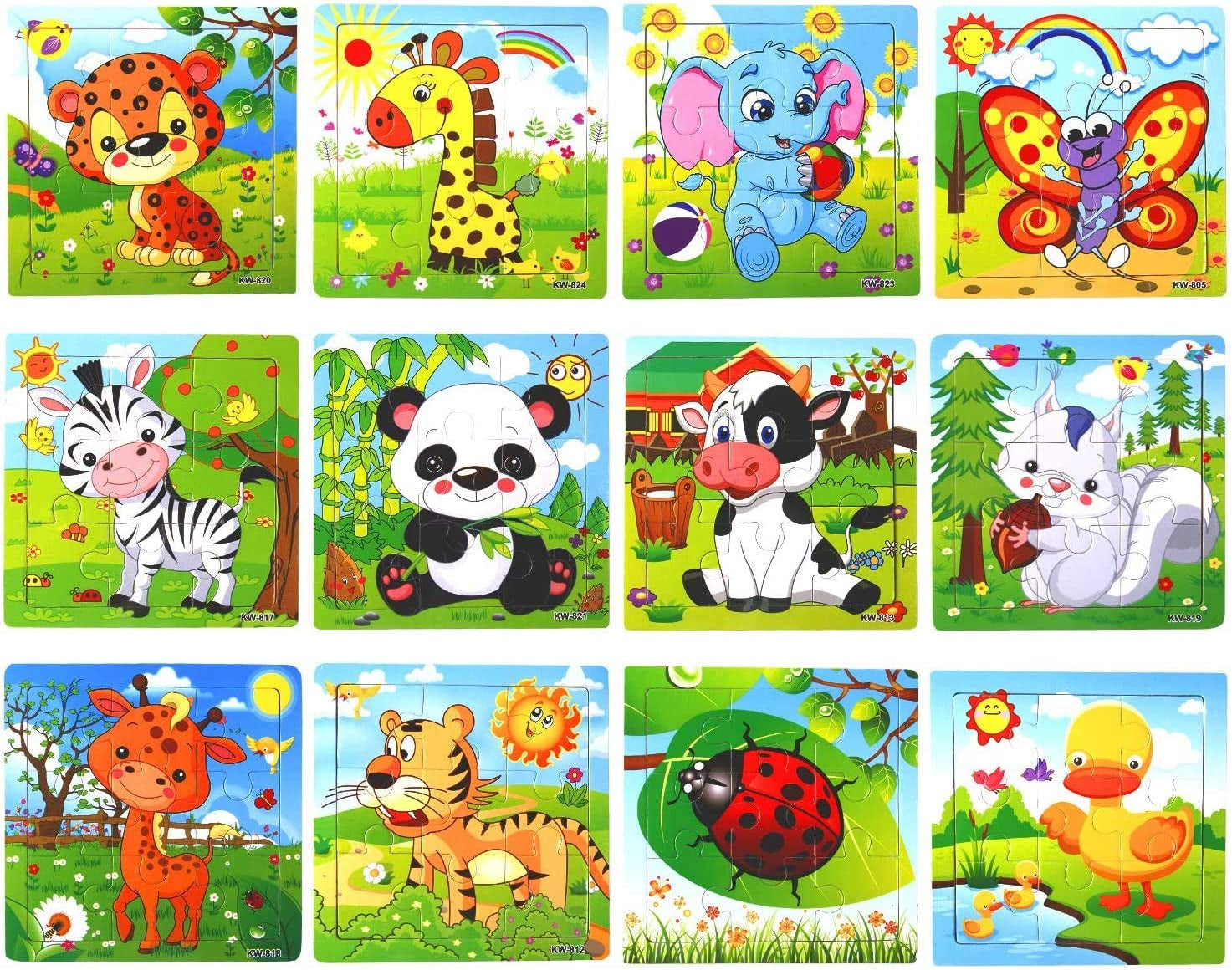 12 Pack Jigsaw Puzzles for Toddlers Wooden Animals Jigsaw Puzzles 9 Pcs with 12 Organize Bags for Kids Ages 2 3 4 5 Preschool Educational Puzzles Learning Travel Toys for Boys and Girls