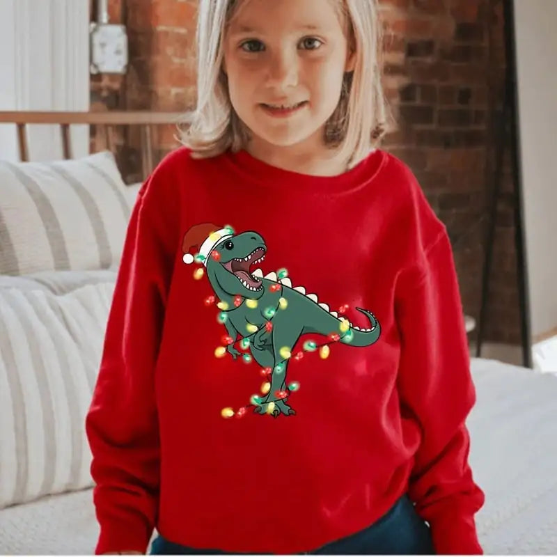 Children's Red Cotton Christmas Sweater for Autumn