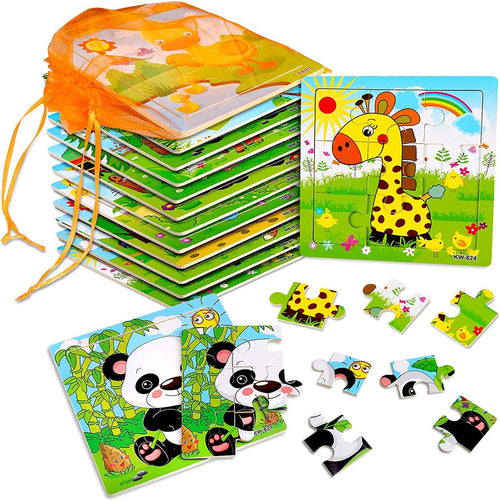 12 Pack Jigsaw Puzzles for Toddlers Wooden Animals Jigsaw Puzzles 9 Pcs with 12 Organize Bags for Kids Ages 2 3 4 5 Preschool Educational Puzzles Learning Travel Toys for Boys and Girls