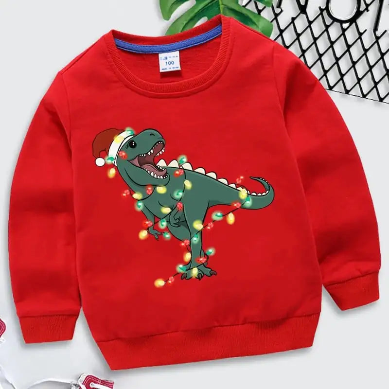 Children's Red Cotton Christmas Sweater for Autumn